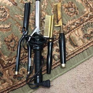 4pc Set Black and Gold Hair Styling Set - Curling Iron & Combs